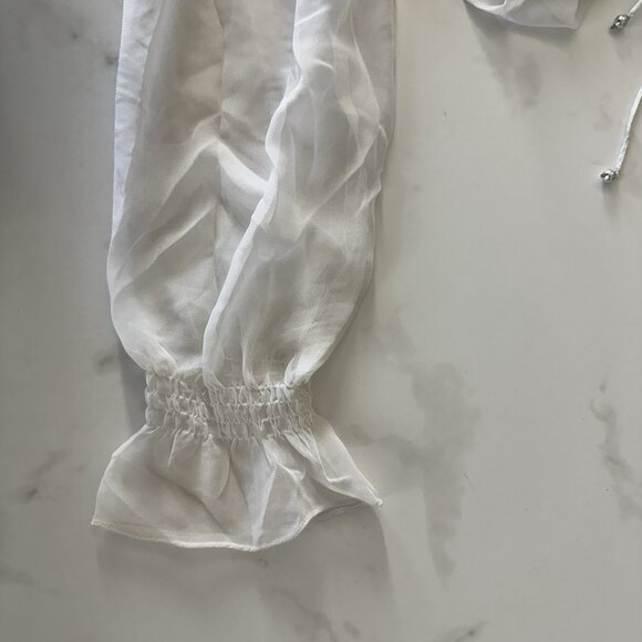 Vintage Solitaire Swim White Sheer Cover Up Beaded Embellished Chiffon Top - Picture 9 of 9